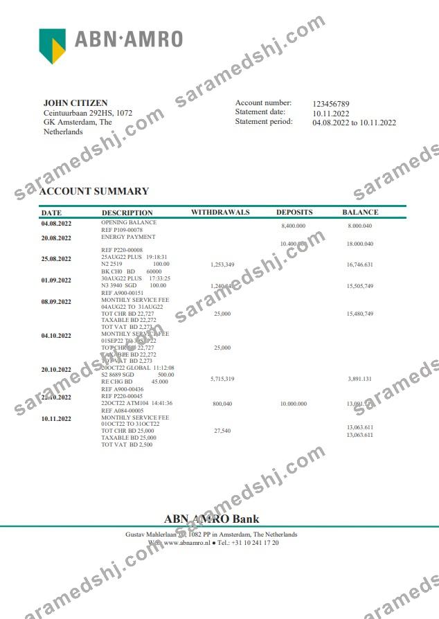 Netherlands ABN AMRO bank statement